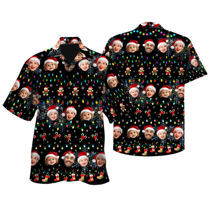 Christmas Light Custom Faces Hawaiian Shirt Men Women, Custom Photo Xmas Hawaiian Shirt HE0869