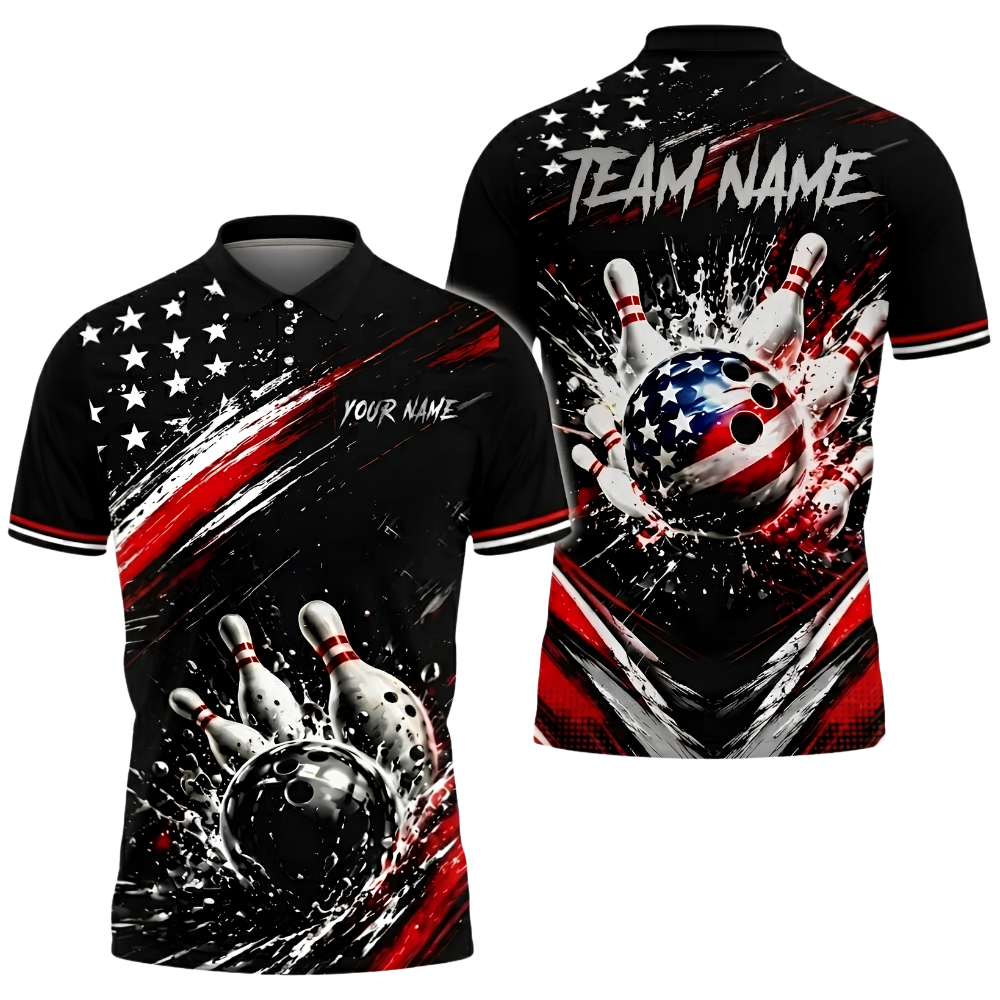 American Flag Ball Custom Mens Bowling Polo Shirt, Custom Patriotic Bowling Team Shirt BZ1038