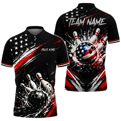 American Flag Ball Custom Mens Bowling Polo Shirt, Custom Patriotic Bowling Team Shirt BZ1038