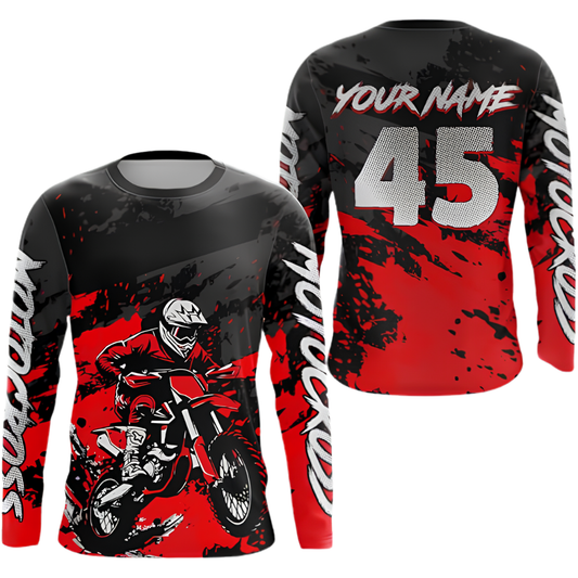 Custom Black Red Rider Men's Motocross Racing Long Sleeve Jersey, Custom Dirt Bike Shirt MZ0127