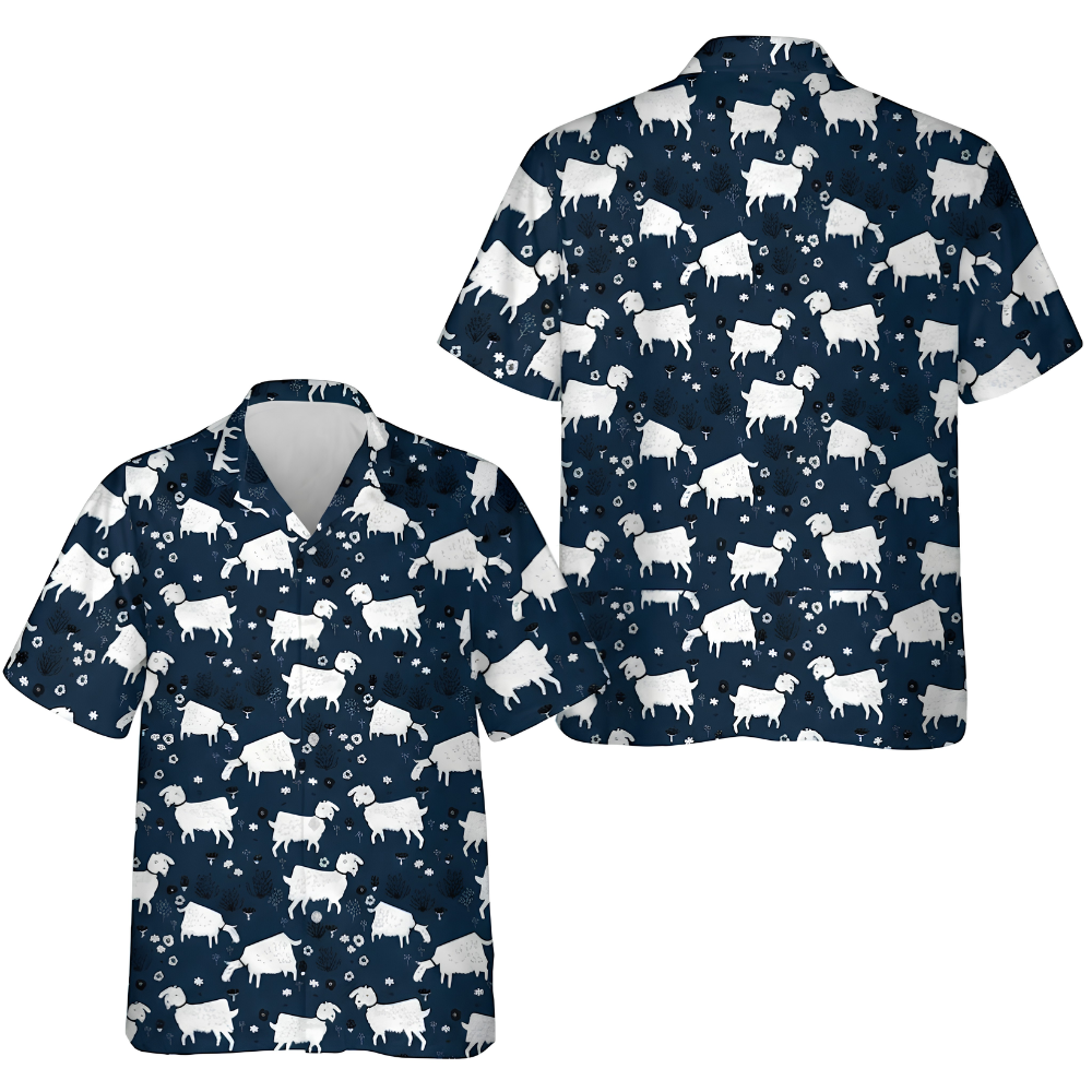 Goat Blue White Hawaiian Shirt For Men, Goat Hawaiian Shirt HE0752