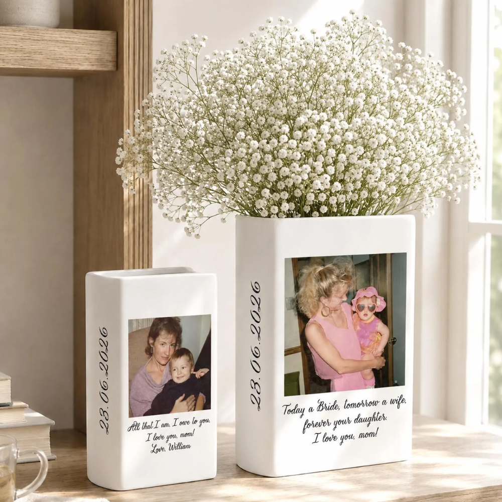 Custom Photo Mother of The Groom Bride Ceramic Book Vase, Custom Photo Wedding Book Vase For Mother WD0623