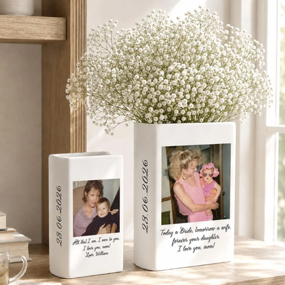 Custom Photo Mother of The Groom Bride Ceramic Book Vase, Custom Photo Wedding Book Vase For Mother WD0623