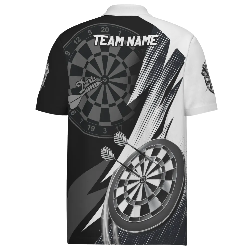 Custom Team Black And White Mens Darts Polo Shirt, Custom Darts Shirt DZ0107