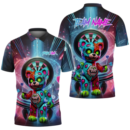 Bear Skull Custom Mens Neon Colorful Darts Polo Shirt, Custom Bear Darts Team Shirt DZ0153