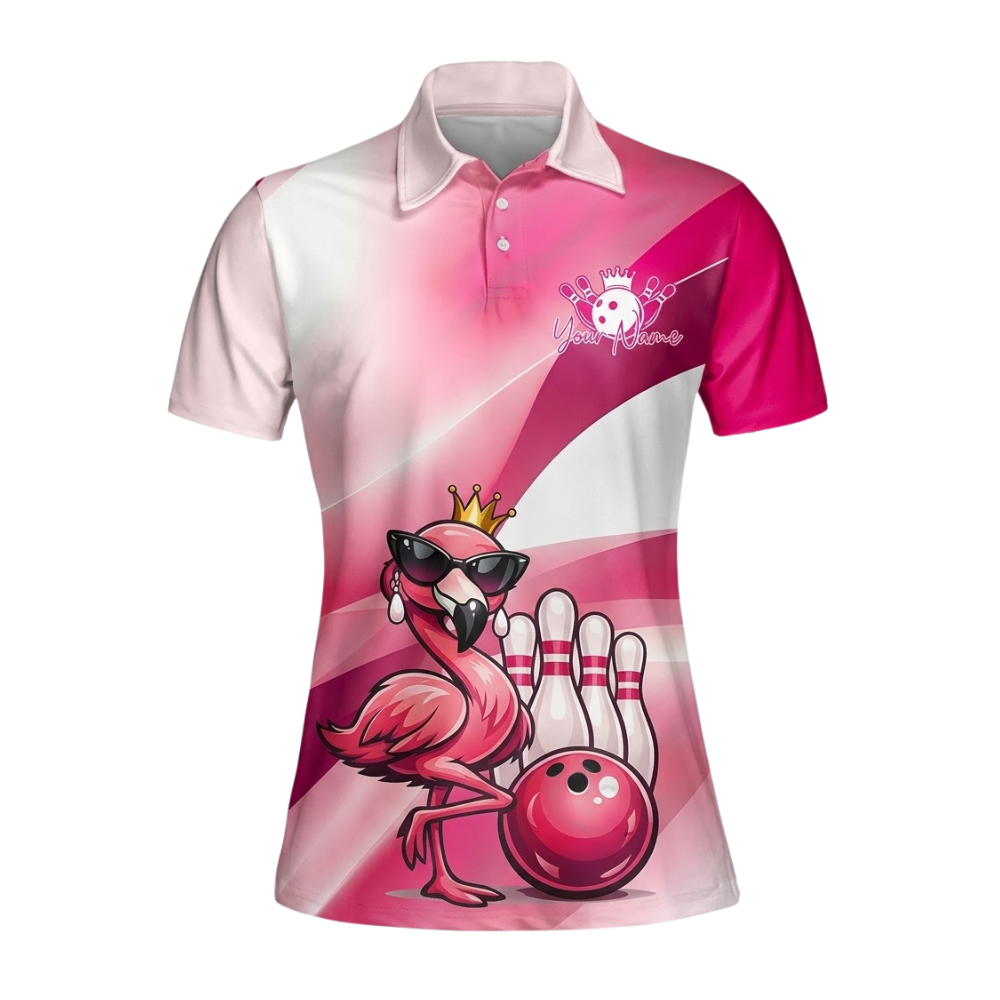 Women's Custom Flamingo Bowling Polo Shirt, Custom Flamingo Bowling Team Shirt For Ladies BZ0935
