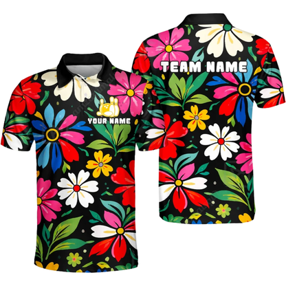 Custom Floral Colorful Bowling Mens Jersey, Custom Floral Bowling Team Shirt BZ0850
