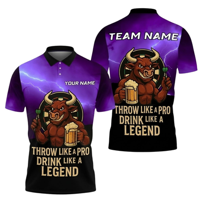 Throw Like A Pro Drink Like A Legend Custom Bull Dart Polo Shirts For Men, Custom Bull And Beer Darts Team Shirts DZ0096