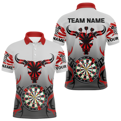 Custom Bull Red Grey Darts Polo Shirt For Men, Custom Bull Dart Team Shirt DZ0161