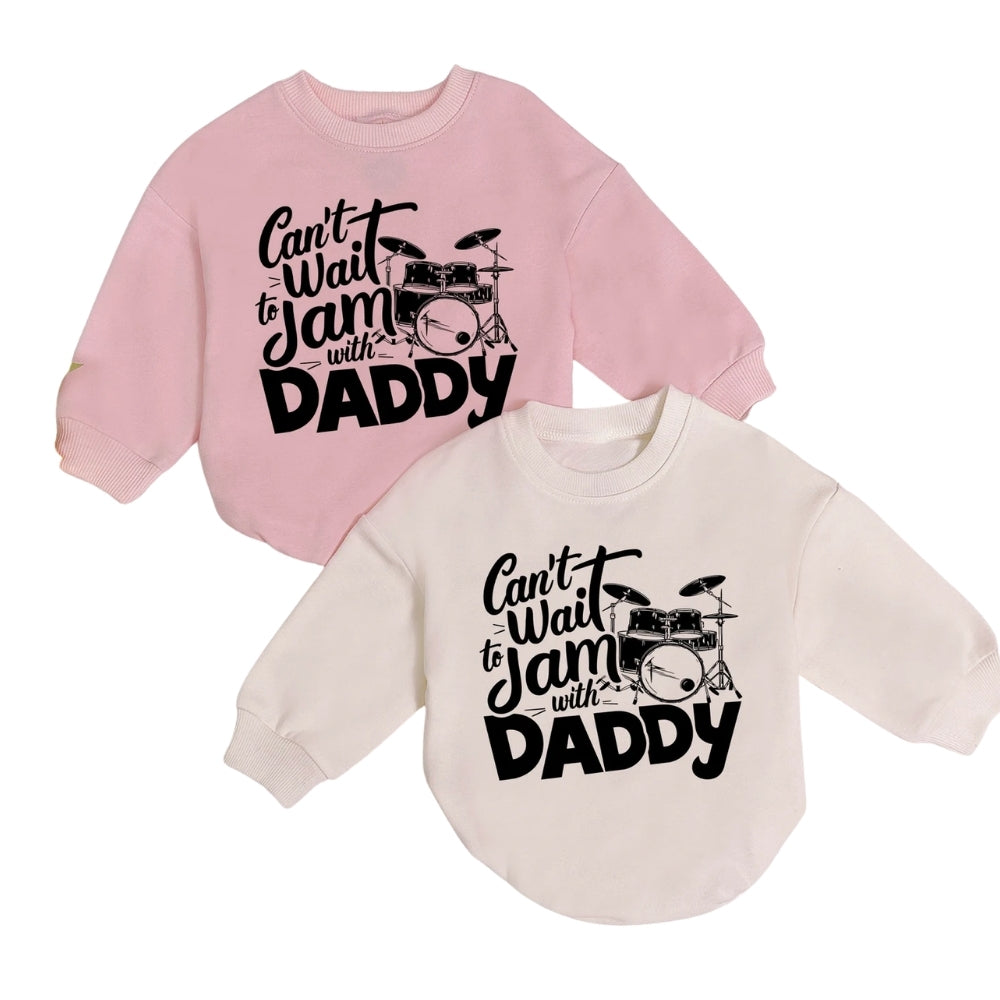 Can't Wait To Jam With Daddy Baby Romper Sweatshirt, Music Drum Lover Baby Romper Sweatshirt BB0181