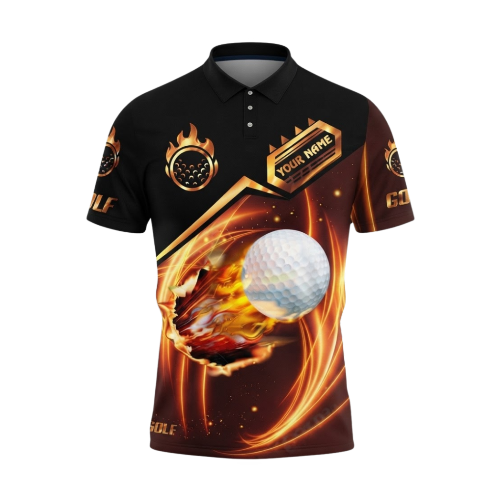 Flaming Ball Custom Mens Golf Polo Shirt, Custom Flame Golf Team Shirt GZ0398