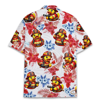 Funny Duck Firefighter Tropical Men's Hawaiian Shirt, Firefighter Hawaiian Shirt HE0652