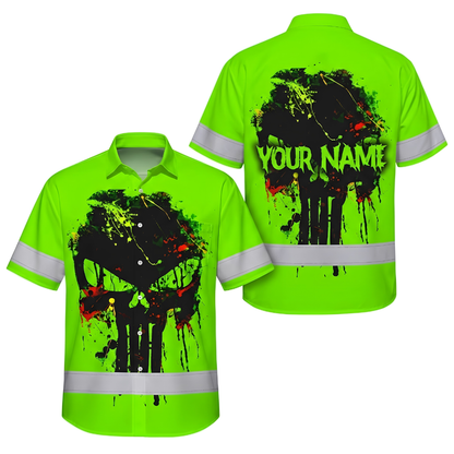 Custom Skull Neon Green Hawaiian Shirt Mens, Custom Skull Hawaiian Shirt HE0749