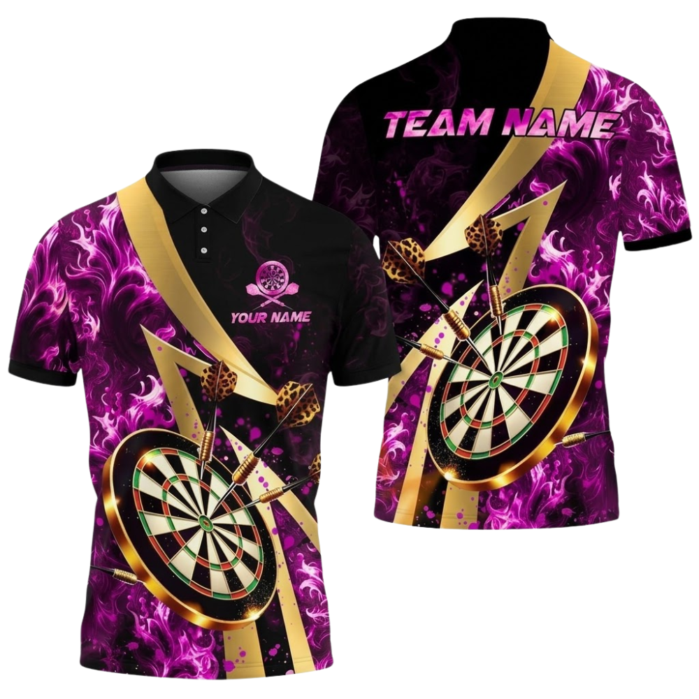 Custom Purple Flame Darts Men Polo Shirt, Custom Flame Darts Team Shirt DZ0172
