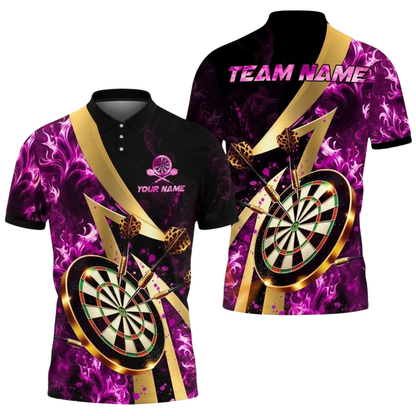 Custom Purple Flame Darts Men Polo Shirt, Custom Flame Darts Team Shirt DZ0172