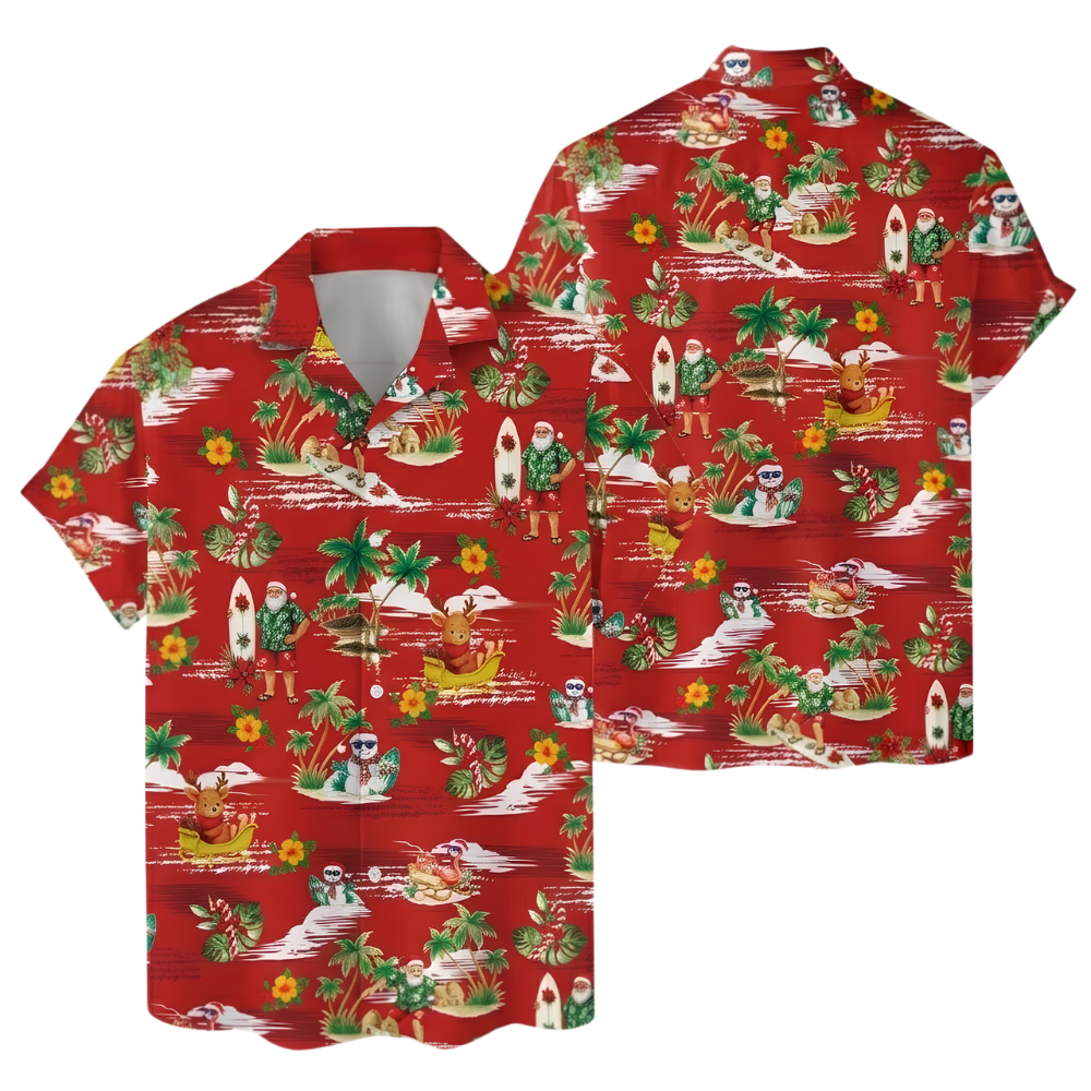 Santa Surfing Red Hawaiian Shirt For Mens, Tropical Christmas Hawaiian Shirt HE0856