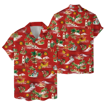 Santa Surfing Red Hawaiian Shirt For Mens, Tropical Christmas Hawaiian Shirt HE0856