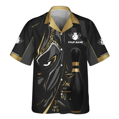 Custom Maori Tribal Black Golden Bowling Hawaiian Shirt, Custom Tribal Bowling Team Shirts Mens BZ0585