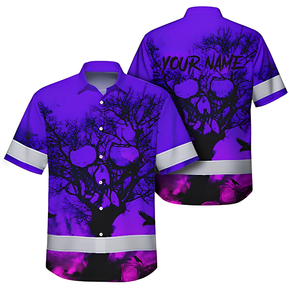 Custom Skull Purple Hawaiian Shirt For Men, Custom Name Skull Hawaiian Shirt HE0748