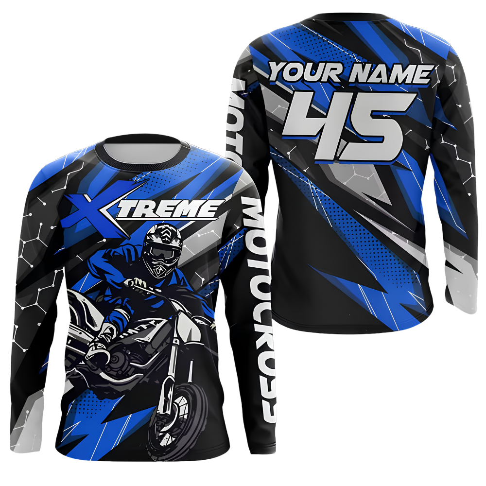 Custom Blue Black Rider Motocross Long Sleeve Jersey Mens, Custom Racing Dirt Bike Shirts MZ0143