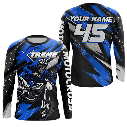 Custom Blue Black Rider Motocross Long Sleeve Jersey Mens, Custom Racing Dirt Bike Shirts MZ0143