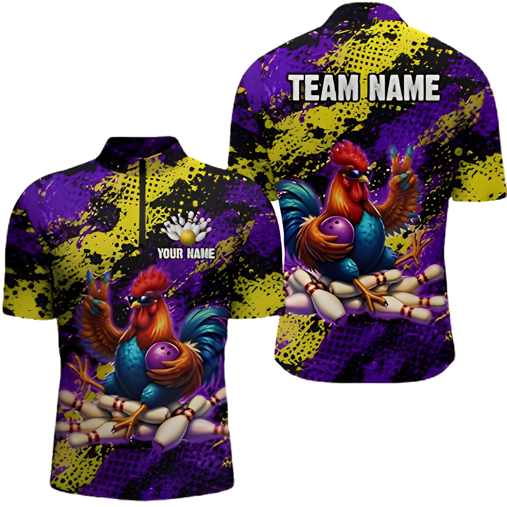 Funny Rooster Custom Mens Bowling Jersey, Custom Chicken Bowling Team Shirt BZ0918