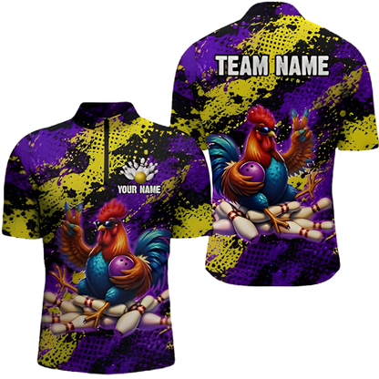 Funny Rooster Custom Mens Bowling Jersey, Custom Chicken Bowling Team Shirt BZ0918
