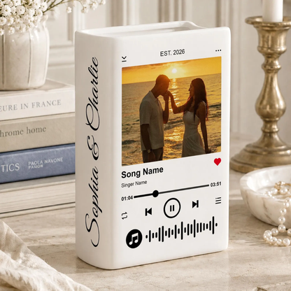Custom Photo Couple Music Ceramic Book Vase For Wedding Anniversary Engaged, Custom Music Lover Wedding Book Vase WD0632