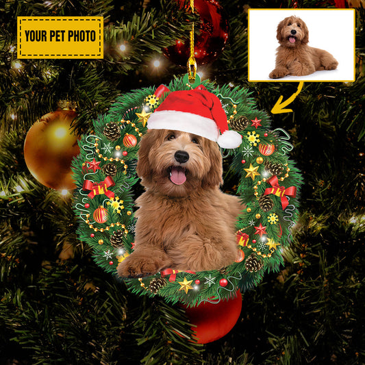 Christmas Wreath With Pet Wears Christmas Hat Customized Acrylic Ornaments, Gift For Family, Gift For Pet Lovers, Christmas Gift OO1601