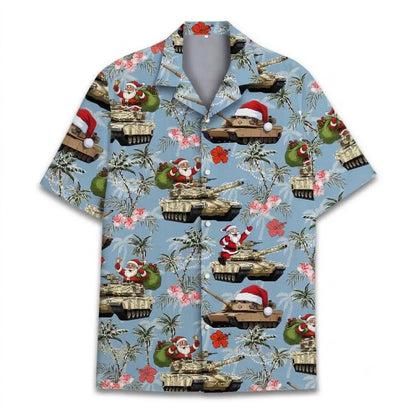 Tank Santa Tropical Hawaiian Shirt For Men, Tank Christmas Hawaiian Shirt For Veteran HE0889