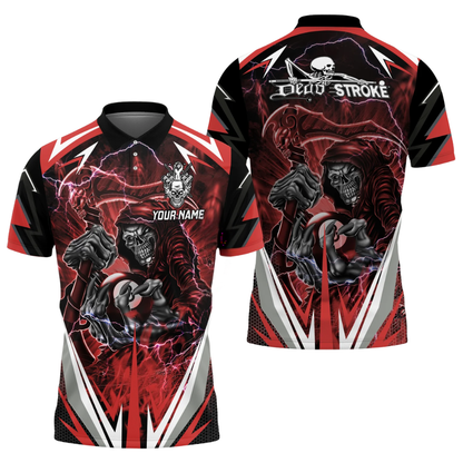 Custom Dead Stroke Skull 8 Ball Mens Blue Billiard Polo Shirt, Custom Skull Billiard Shirts BIZ0310