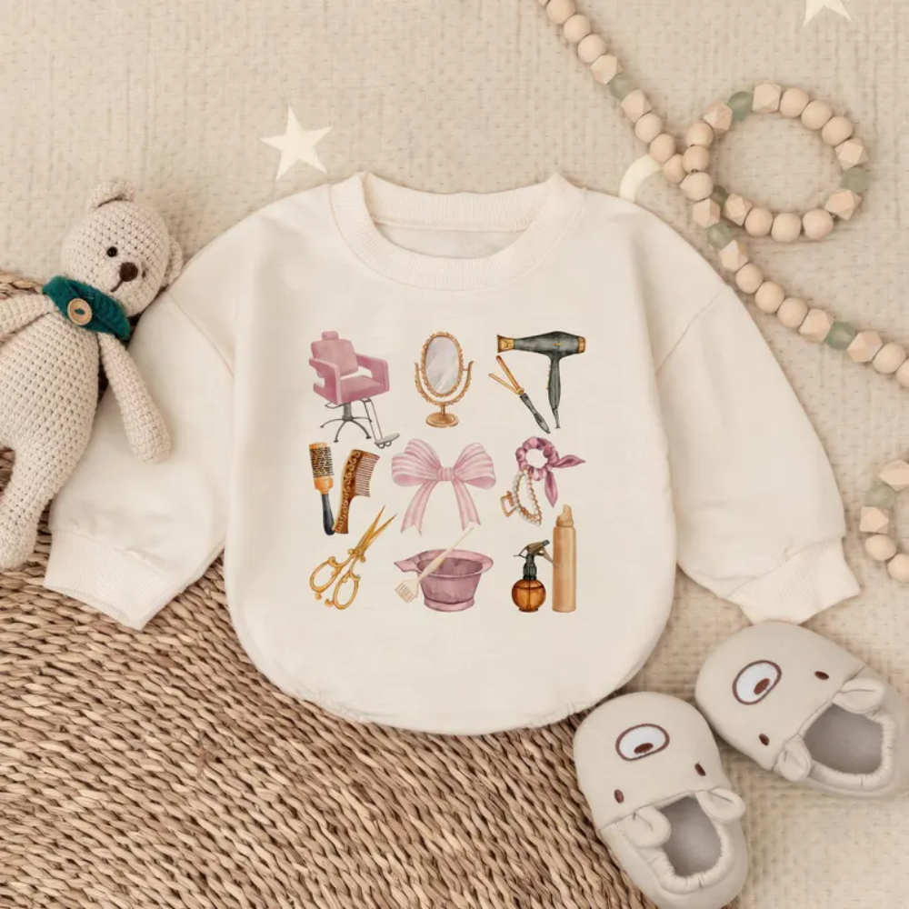 Hair Dresser Baby Romper Sweatshirt, Hairstylist Baby Romper Sweater BB0485