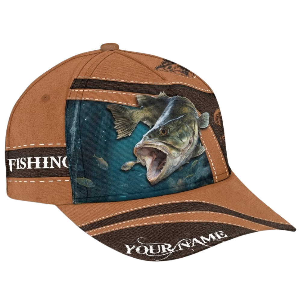 Bass Fishing Custom Name 3D Printed Baseball Cap, Custom Fishing Hat For Fisherman CP0538
