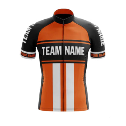 Custom Black And Orange Team Name Short Sleeve Men's Cycling Jersey, Custom Cycling Jerey For Team CG0503
