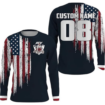 Custom American Flag ATV Long Sleeve Jersey Shirts For Men, Custom Patriotic ATV Shirts MZ0032