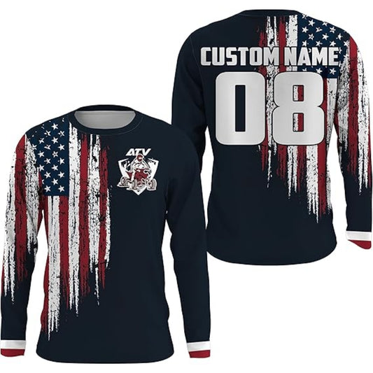 Custom American Flag ATV Long Sleeve Jersey Shirts For Men, Custom Patriotic ATV Shirts MZ0032