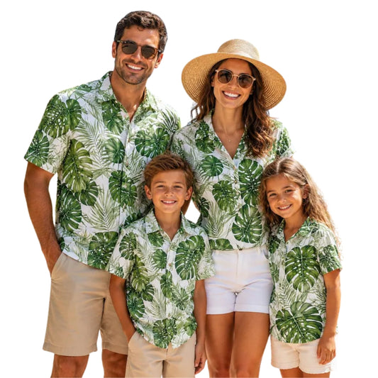 Tropical Green Hawaiian Matching Family Shirts, Tropical Family Hawaiian Shirts ET0890
