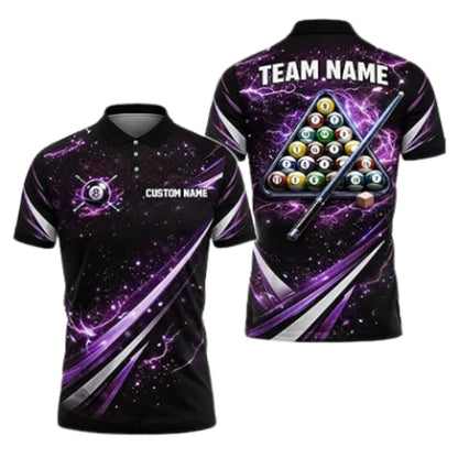 Custom Thunder Lightning Blue Billiard Polo Shirt Men, Custom Billiard Team Shirts BIZ0282