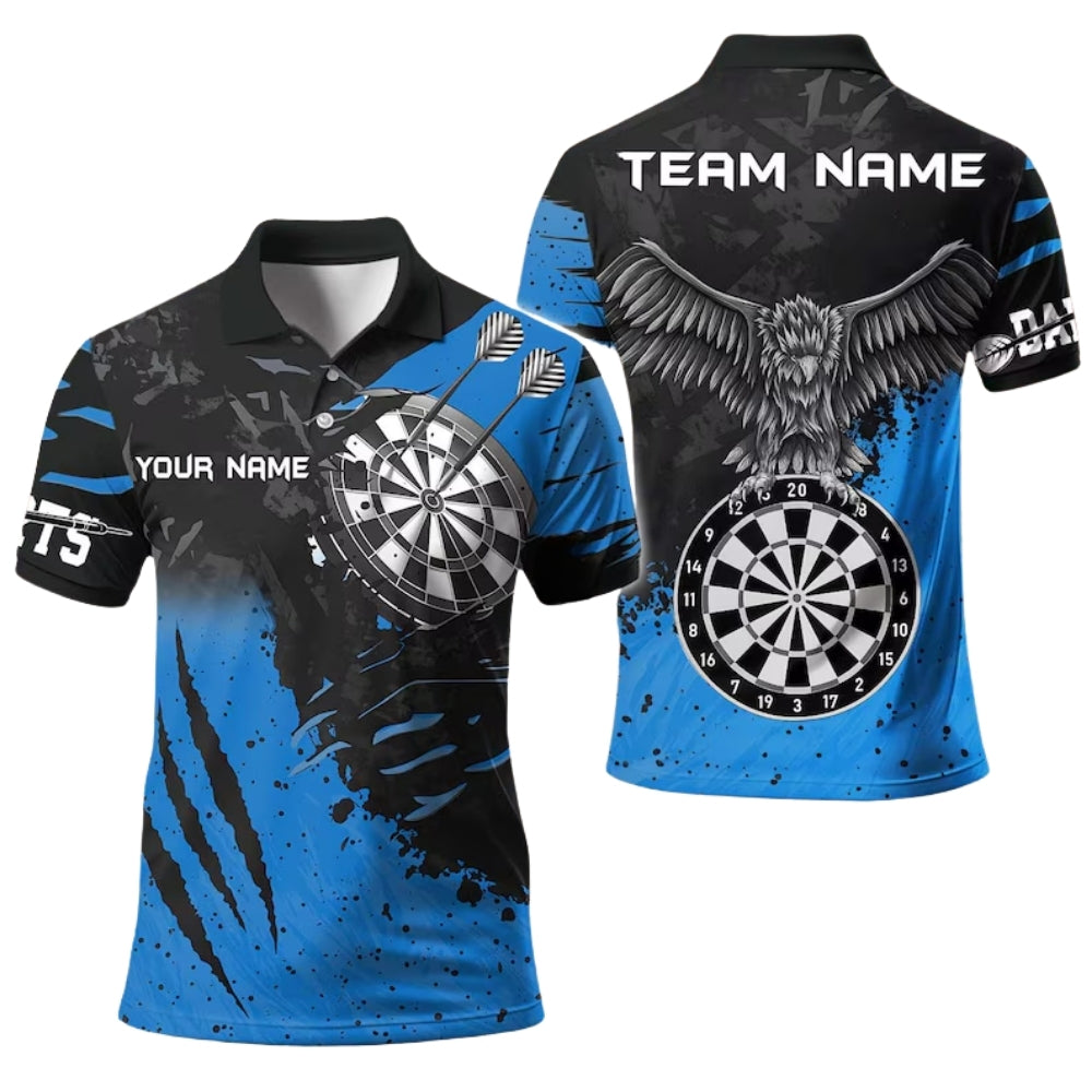 Black And White Custom Grunge Eagle Darts Polo Shirt Mens, Custom Eagle Darts Team Shirts DE0062