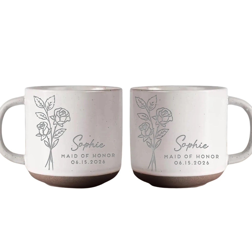 Maid Of Honor Custom Birth Month Flower Pottery Mug, Custom Wedding Mug For Bridesmaid WD0344
