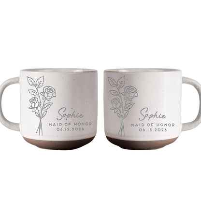 Maid Of Honor Custom Birth Month Flower Pottery Mug, Custom Wedding Mug For Bridesmaid WD0344