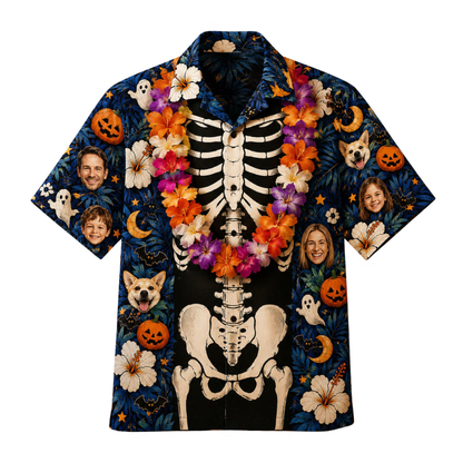 Custom Photo Skeleton Halloween Hawaiian Shirt For Men Women, Custom Halloween Hawaiian Shirt With Photo HE0777