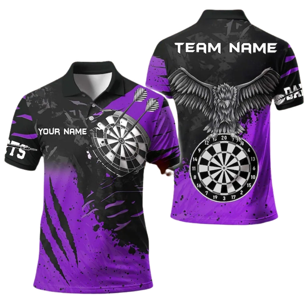 Black And White Custom Grunge Eagle Darts Polo Shirt Mens, Custom Eagle Darts Team Shirts DE0062