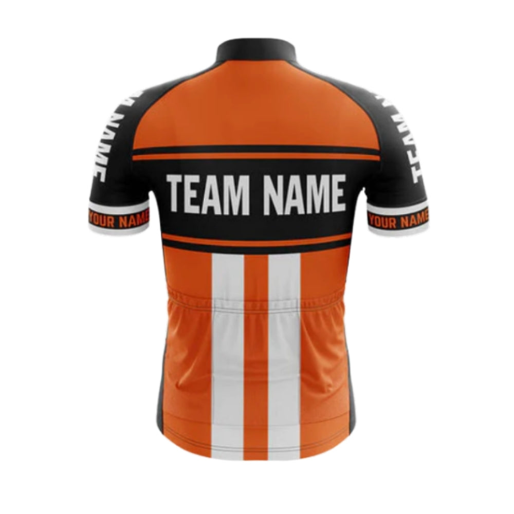 Custom Black And Orange Team Name Short Sleeve Men's Cycling Jersey, Custom Cycling Jerey For Team CG0503