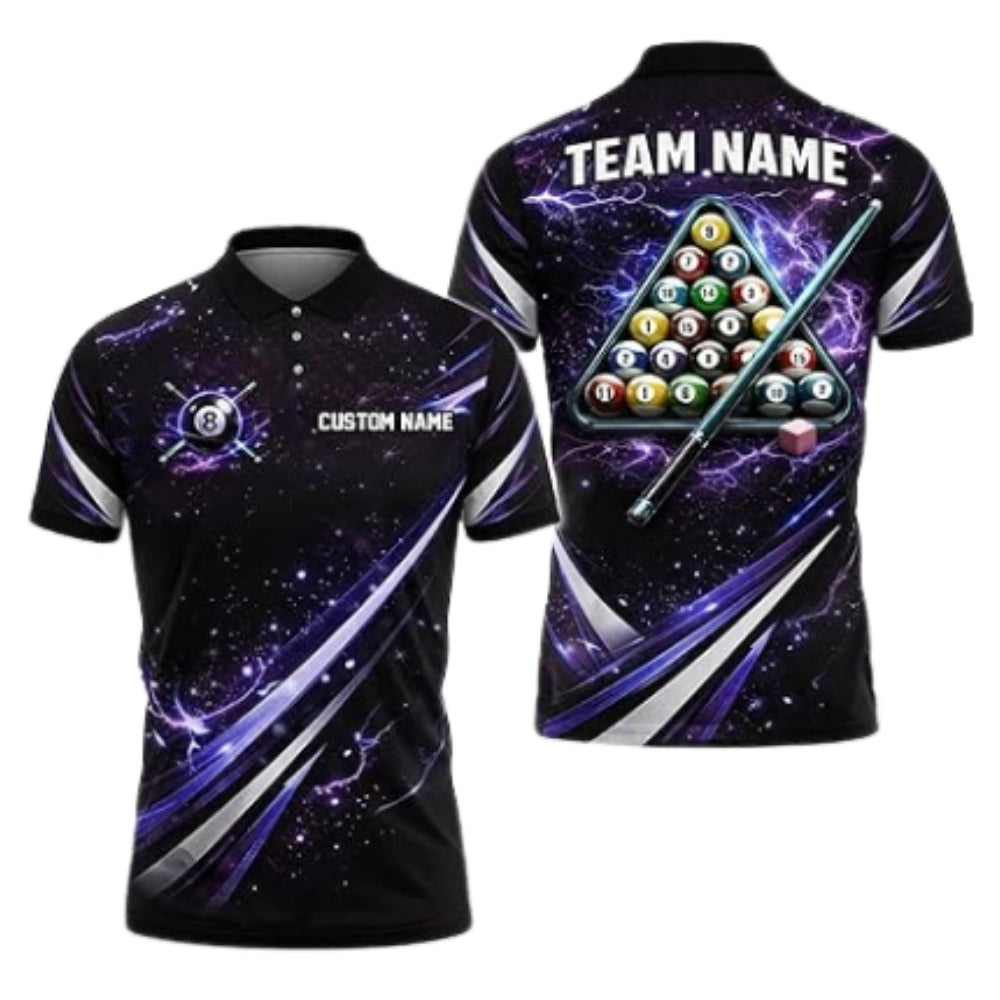 Custom Thunder Lightning Blue Billiard Polo Shirt Men, Custom Billiard Team Shirts BIZ0282