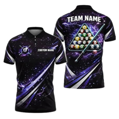 Custom Thunder Lightning Blue Billiard Polo Shirt Men, Custom Billiard Team Shirts BIZ0282