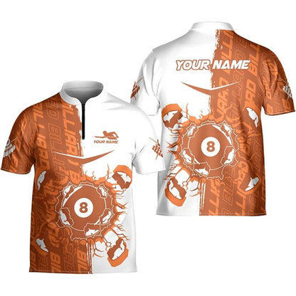 Custom Billiard Jersey Team Shirts, Custom White Blue Break 8 Ball Billiards Team Shirts BIZ0087