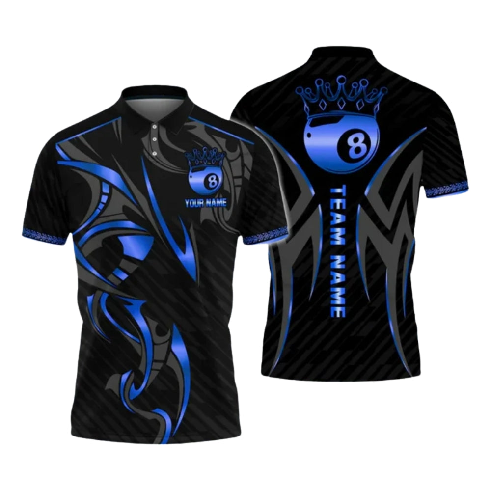 Custom Black And Gold 8 Ball Billiard Polo Shirt For Mens, Custom 8 Ball Pool Team Shirts BIF0001