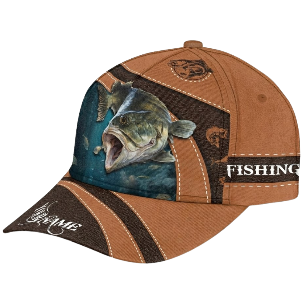 Bass Fishing Custom Name 3D Printed Baseball Cap, Custom Fishing Hat For Fisherman CP0538