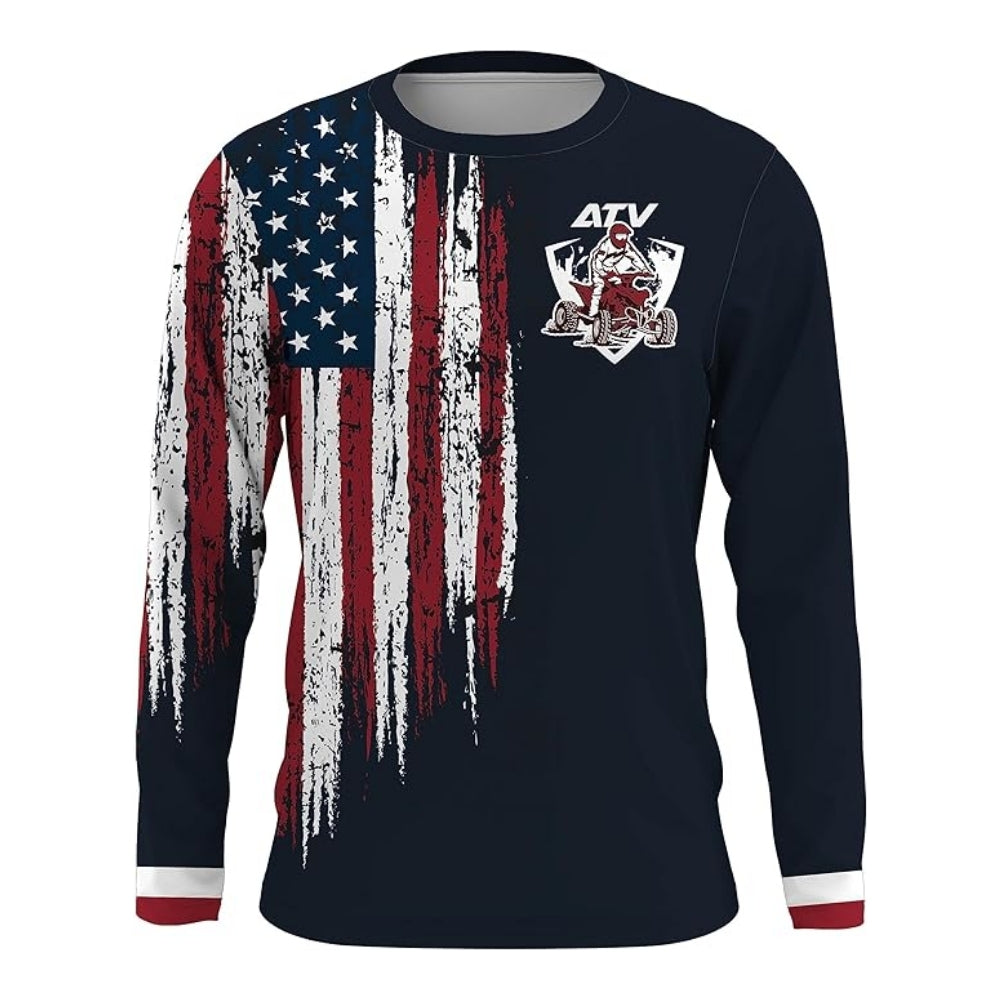 Custom American Flag ATV Long Sleeve Jersey Shirts For Men, Custom Patriotic ATV Shirts MZ0032